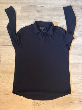 BYLT Basics Ribbed open  V Neck Navy Long Sleeve Polo size small